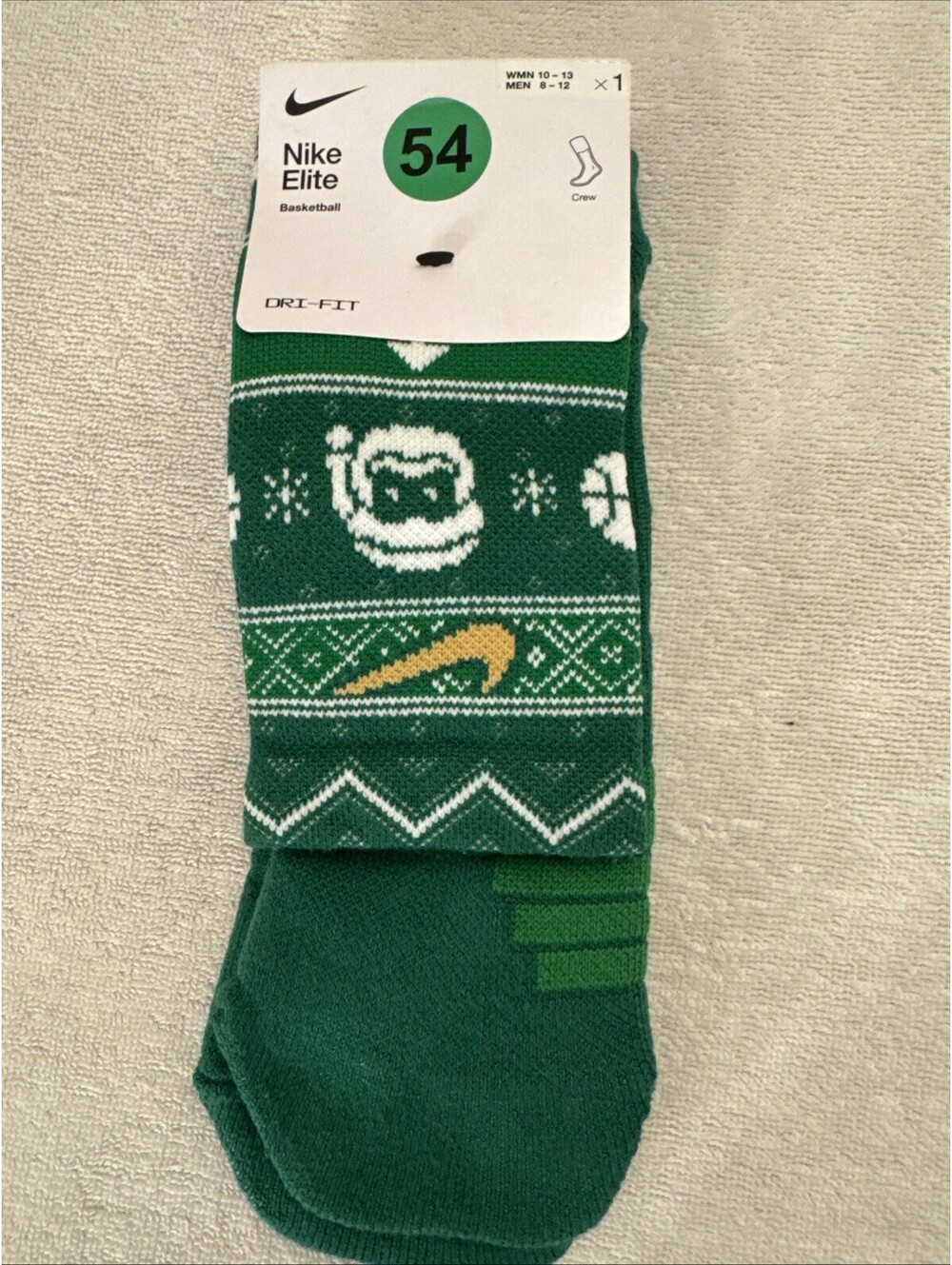NEW Nike Elite Basketball Christmas Green Crew Socks Large 8-12